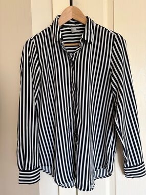 Zara Black & White Vertical Stripe Button-Down Shirt